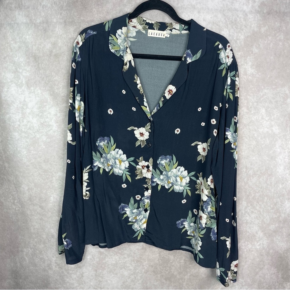 Lacausa Floral Button Down Shirt In Blue Women's Size L